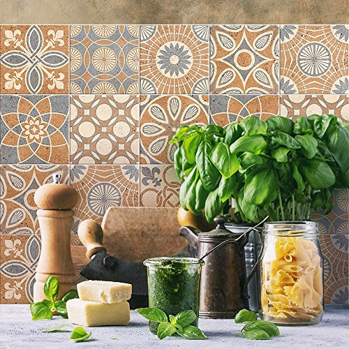 RE-COVERTILES Fliesenaufkleber für Küche und Bad 24 Stück 10x10 cm PS00148 | PVC Material, Wasserfest, Kratzfest, Wanddekoration, Selbstklebend, Made in Italy