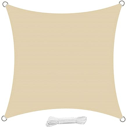 swift Toldo Vela de Sombra Cuadrado 2x2 Metro HDPE Transpirable Protección Rayos UV para Patio Exteriores Jardín, Color Crema