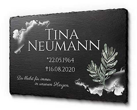 CHRISCK design Schöne Gedenkstein für Menschen | 30 x 20 cm wetterfest & personalisiert | Grabschmuck aus Schiefer mit UV-Druck