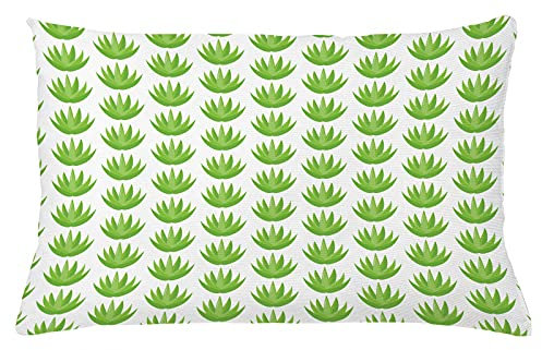 ABAKUHAUS Agave Kissenbezug, Exotische Kaktus-Anlage Motiv, Dekorativer Kopfkissenhülle mit Beidseitiger Druck, 65 x 40 cm, Weiß und Lindgrün