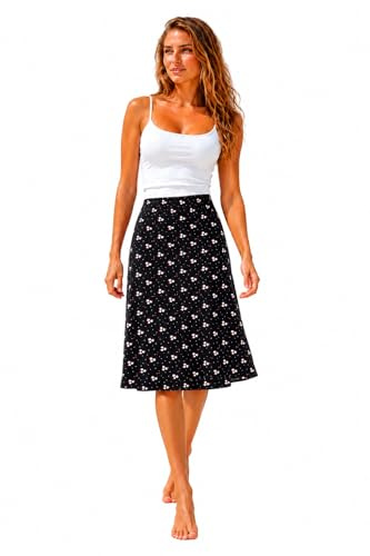 Van Der Rich ® - Falda Floral con Cintura elástica - Mujer (Negro Flor 2, S-M)