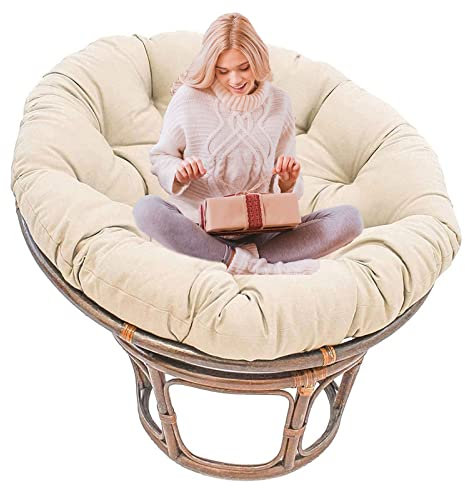 SRHWBF Papasan Sitzkissen Papasan Stuhlkissen Papasansessel Kissen mit Krawatten für Garten Camping extra großes bequemes Sitzkissen (NUR Kissen) (Beige Ø130cm/51.1 in)