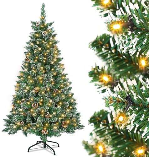 UISEBRT Árbol de Navidad Artificial con Luces LED, Efecto nevado, con Soporte de Metal y 250 Luces, Árbol de Navidad de PVC para Decoración Navideña (180cm)
