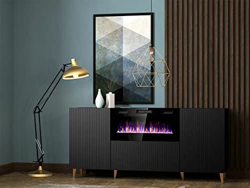 BB Loisir Commode de Rangement Meuble Noir avec Cheminée chauffante 180x83x40cm Palace sur Pieds