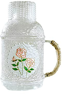 Jarra de Agua de Vidrio de 2000ml con Mango, Jarra de Agua Junto a la Cama con Vaso, Jarra de Agua de Mesa de Noche, Jarra de Agua de Jugo de Vidrio, Jarra de Agua para el Hogar(D)