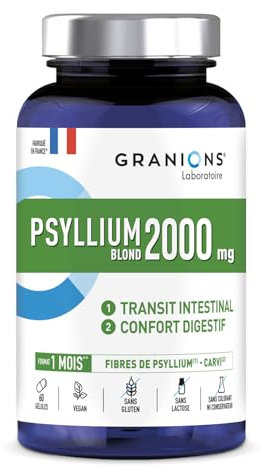 PSYLLIUM 2 000 mg - Granions - PSYLLIUM BLOND 2000mg - Transit - Confort Digestif - Constipation - Ballonnements - 60 gélules