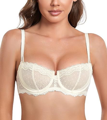DotVol Women's Push Up Unlined Lace Sheer Underwire Multiway Everyday Bra(Nude,36D)