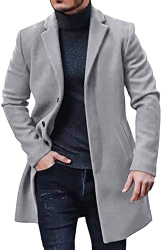 Fulidngzg Cappotto Corto Uomo, Business Invernale Lana Spolverino Casual Sottile Lavoro Soprabito Elegante Outerwear Giacca Monopetto Colletto Risvolto Cappotto Slim Fit