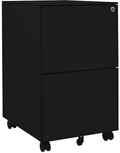 heybb Aktenschrank mit Rollen Schwarz 39x45x67 cm Stahl BüRoschrank AktenschräNke Spind Schrank Lagerschrank Werkzeugschrank