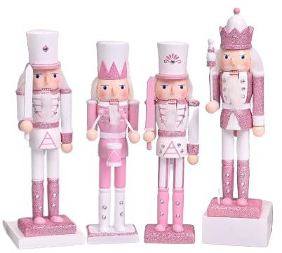 YTFSKFUI 4 schiaccianoci in legno rosa, decorazioni natalizie grandi da 30 cm, glitterate per Natale, tradizionali decorazioni natalizie, soldato schiaccianoci creativo per la casa