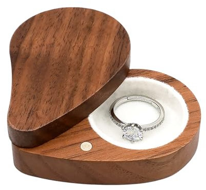 Neamou Herz-Ring-Box,Herz-Ring-Box aus Holz - Herzförmige kleine Ringbox aus Holz,Schmuckkästchen für Heiratsantrag, Hochzeit, Verlobung, Geburtstag, Valentinstag, kleine Schmuckschatulle