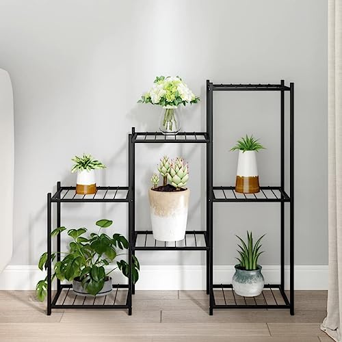 homiuse Portafiori in Ferro Piedistallo Per Piante Scaffale Porta Piante Porta Legna Per Esterno Porta Piante Da Interno Nero 83x25x80 cm