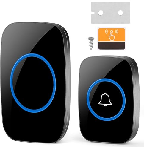 VFANDV Campanello Senza Fili da Esterno, Campanelli Wireless, Campanello Senza Fili da Esterno IP44, 60 Suonerie 5 Volumi, Wireless Doorbell con Raggio d’Azione 300M, Indicatori LED (Nero)