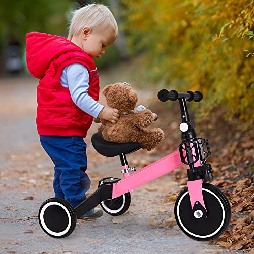 Bici senza Pedali con 25 kg di Carico, Triciclo Bambini -bici multifunzionale 4in1 per le bambine e i bambini (massimo carico 25kg). I pedali sono rimovibili-2 in 1 (rosa)
