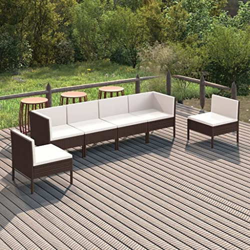 QZZCED Garten-Loungemöbel Gartenmöbel-Sets Balkonmöbel-Set Terrassengarnitur 6-TLG. Garten-Lounge-Set mit Auflagen Poly Rattan Braun für Garten, Terrasse und Balkon