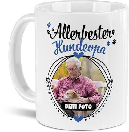 Tassendruck Hunde-Tasse mit Foto Allerbester Hundeopa - Persönliches Geschenk für Hundefreunde zum Geburtstag | Personalisiertes Geschenk, 300 ml, Weiß