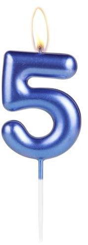 Bougie de gâteau d'anniversaire en forme de chiffre 5 bleu foncé étincelant - Décoration de gâteau d'anniversaire de mariage pour fille et garçon