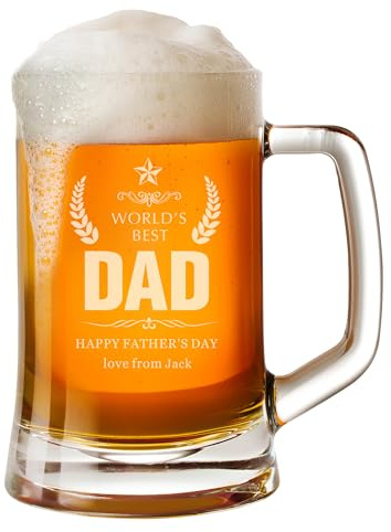EDSG Personalised Beer Glass Pint Glass Gifts for Men 600ML Fathers Day Engraved Beer Glass Beer Mug Beer Tankards for Dad Grandpa Daddy Him Husband(Design 3)