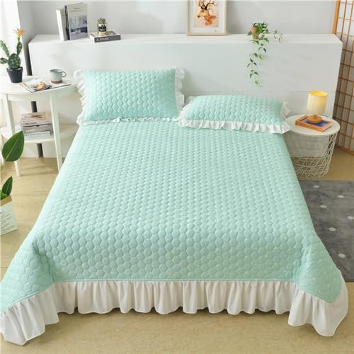 BAJIN Tagesdecke 245x265cm Grün Steppdecke Patchwork Wendedesign Kariert, Bedspreads Bettdecke Doppelbett unterfüttert und Gesteppt Stepp Decke,