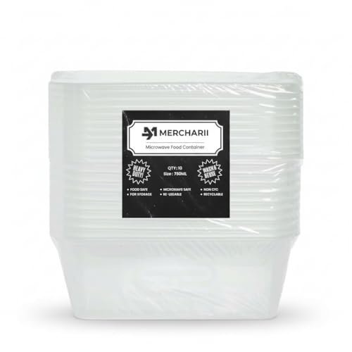 MERCHARII Plastic Food Storage Containers with Lids, 750ml 10 Pack | Airtight Leakproof Meal Prep Boxes, Microwave, Freezer & Dishwasher Safe, Reusable Takeaway Containers