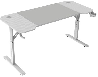 Mars Gaming MGD-ERGO140, Mesa Altura Ajustable 3 Posiciones, Superficie Ergonómica, Estructura Metálica, Alfombrilla XXL, Soporte Auriculares + Bebida, Gestión Cableado, Mesa Gaming 140x60cm, Blanco