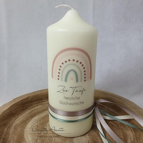 Geschenkkerze zur Taufe mit Regenbogen, Taufkerze, Geschenk