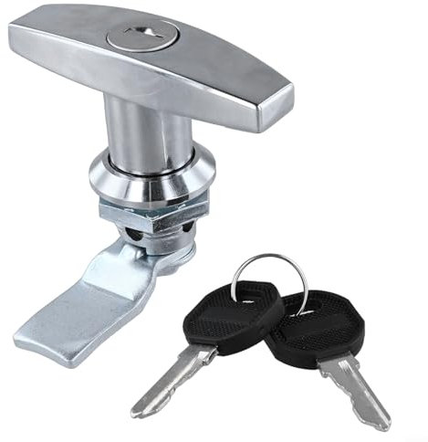 Feegow Serratura con impugnatura a T, argento – serratura per armadi, rimorchi, camper, cassette degli attrezzi, industria elettrica
