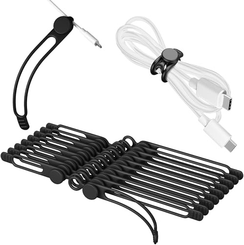 Nearockle 20 Stück 7,5 cm+10.8cm Silikon Kabelbinder Wiederverschließbar | Kabel Organizer, Wiederverwendbare Kleine Kabelbinder für Kabel Organizer Cable Organizer Kabelmanagement (Schwarz)