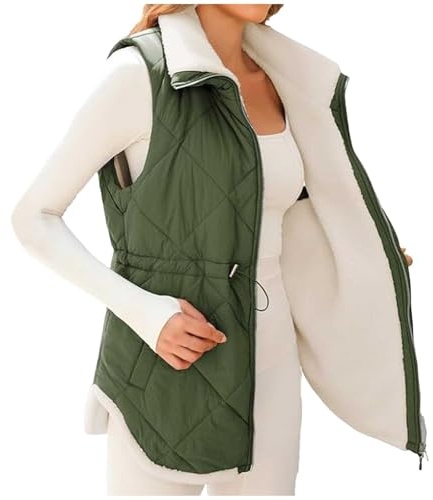 Akgukrseh Ladies Adults Gilet Womens Quilted Padded Long Sleeveless Jacket Longline Quilted Hooded Long Gilet Long Vest Fleece Zip Up Padded Vest Longline Padded Gilet Outdoor Windproof Parka Outwear