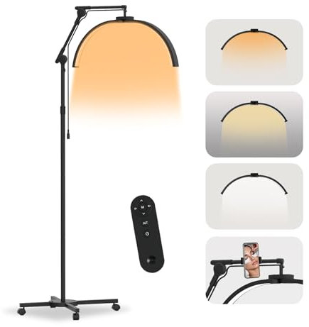 SMOCTAR Halbmond Lampe Stehlampe für Wimpern, Faltbare Dimmbar Wimpern Lampe mit Telefonhalter, LED Standlampe für Wimpernverlängerungen, Beauty, Tattoo, Nail, Hautpflege – Schwarz