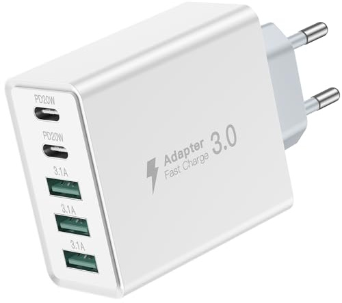 Caricatore USB C 50W,Caricabatterie C Caricatore per iPhone,5-Porto Presa USB C Alimentazione Caricabatterie per iPhone 15/14/12/11/Pro Max/XS,per Samsung/Tablet/Switch