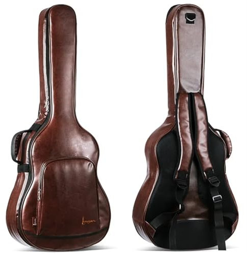 HEUchuan Gitarrentasche 40/41 Zoll PU Braun Gitarrenkoffer Akustik Folk Gitarre Gig Bag Abdeckung Mit Schultergurten Wasserdichter Gitarrentasche Rucksack