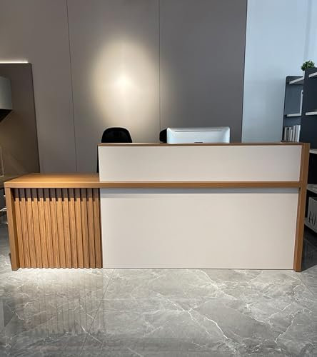Moderner L-förmiger Empfangstheke – Großer Holz-Empfangstresen mit 4.2 cm dickem E1-Qualitätsplatte und abschließbaren Fächern, ideal für Büros und kommerzielle Empfangsbereiche(LeftA,180cm/70.87)