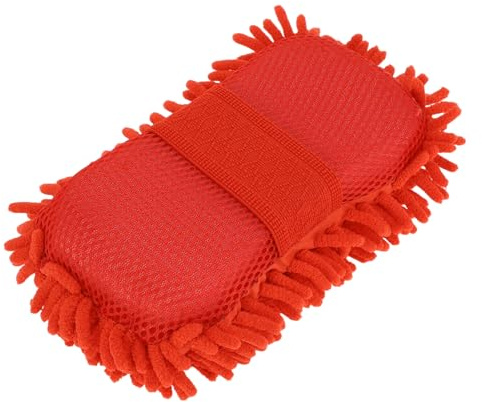 Partuto 1 Pc Guante de Lavado de Coche Universal Chenilla Esponja de Limpieza con Correa Elástica Suave Absorbente sin Arañazos para Coche Hogar Ventana - Rojo