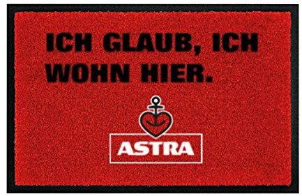 ASTRA Herzanker Fußmatte ICH Glaub, ICH WOHN Hier. für Außen- und Innenbereich, Anti-Rutsch Schmutzfangmatte rot, Fußabtreter Einzug