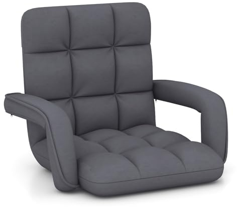 RELAX4LIFE Bodenstuhl 6-fach verstellbar, gepolsterter Bodensessel aus Wildleder-Stoff, Faulstuhl mit Rückenlehnen, Armlehnen & Metallgestell, Lazy Sofa platzsparend für Wohnzimmer Schlafzimmer Balkon