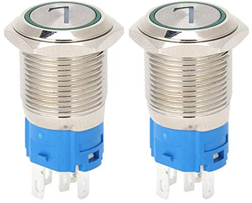 TOOLSGO 2 pezzi 5 pin 16 mm testa piatta interruttore a pulsante momentaneo interruttore a pulsante a tenuta stagna in metallo con luce LED e cifra 7 per progetti fai da te