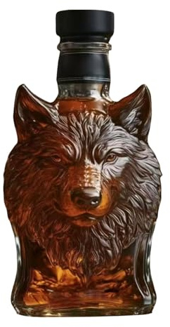 Bouteille de whisky Wolf 2025 - Drôle de loup à whisky - Ensemble unique de verre animal - Loup à whisky pour homme, papa, mari, décoration de bar pour les amateurs de whisky Kjn63 (blanc, 18 x 10 x 8