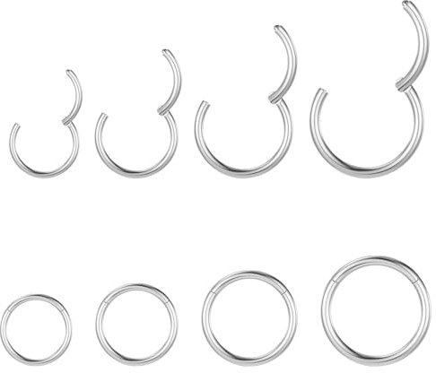 sawyofu 8PCS 16G Silver Nose Ring Hoop Titanium Thin Nose Septum Lip Rings Piercing Jewellery Cartilage Tragus Earrings 6/8/10/12mm