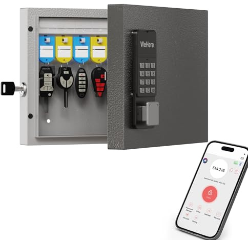 WeHere Supporto da parete con 16 chiavi, armadietto portachiavi digitale intelligente, app Bluetooth/OTP/codice fisso/sblocco WiFi, directory di gestione delle scatole per ufficio, parcheggiatore