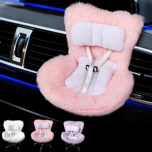 3 Pack Doll Chair Car Seat for Labubu, 15-17cm Dolls Accessories with Air Vent Clip & Desktop Stand, Cute Doll Car Seat for Toys Collection, （Purple, Pink, White）