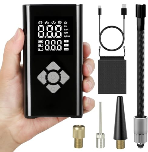 TECHCYC Elektrische Luftpumpe Fahrradpumpe | 150PSI | 4000mAh | Tragbare | Mini Kompressor | Auto-Stopp & LED-Licht | USB-C Aufladbar | für Auto, Motorrad, E-Bike & Bälle