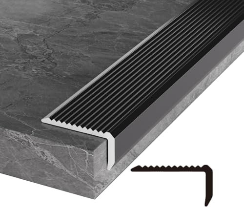 Rutschfeste Treppenkantenmatten für Außentreppen, Metall, geriffelt, Kantenschutz, Wandeckenverkleidung und Fensterbankschutz, 900 cm lang, Schwarz (4,5 cm L 62/157 cm)