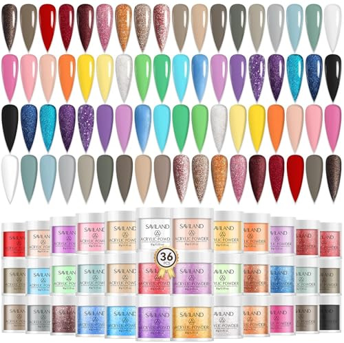 SAVILAND Color Artistry Acryl Pulver Nails Set 36 Farben: Kreative Palette Keratin Acrylpulver für Nägel Rosa Nude Gelb Weiß Acrylic Powder für Nageldesign Verlängerung Schnitzen DIY Acrylnägel 10 g