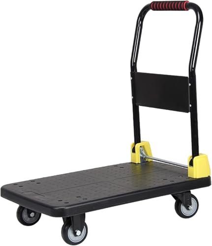 Robuster Stahl-Plattformwagen mit 360° drehbaren Rädern, faltbare Sackkarre für einfaches Beladen und Aufbewahren, robuster Rollwagen für Lager und Transport