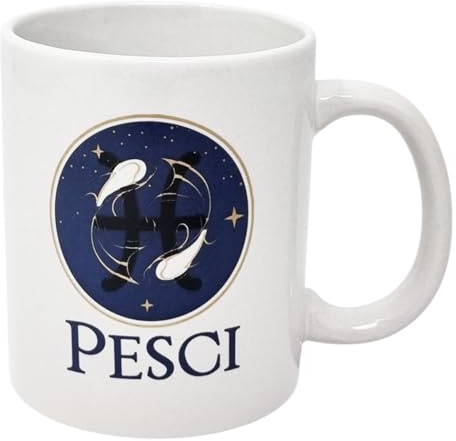 CUCUBA Tazza Mug in Ceramica Design Artistico Segno Zodiacale Pesci per Colazione Merende 36cl