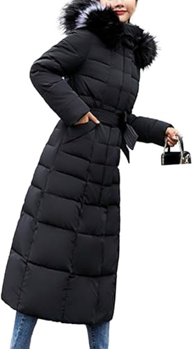 Långa jackor för kvinnor Trendiga långa vinterjackor för kvinnor i fuskpäls Puffer Slim Fit varm jacka med avtagbar huva