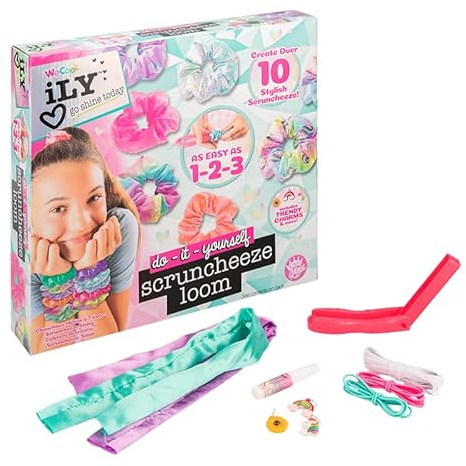 Paladone ILY Do-It-Yourself Scruncheeze Loom, Make 10+ Trendy Scrunchies with Fabric Strips, Elastic Cord & Charms, Easy DIY Hair Accessory Kit for Girls, Perfect for Parties & Gifts