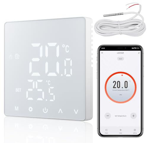 CNBINGO Smart Raumthermostat Unterputz mit Fühler, Weiß Thermostat | WLAN Digitaler Raumthermostat für Elektrische Heizung, kompatibel mit Alexa/Google Assistant, Fernsteuerung, Programmierbar