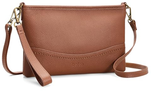 befen Genuine Leather Clutch Purse for Women RFID Blocking Wristlet Purses Brown Crossbody Bag Small Real Leather Crossbody Wallet for Travel Soft Designer Handbag with Shoulder and Wrist Strap